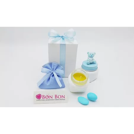 Bomboniera nascita e battesimo candela profumatore orsetto celeste - 1