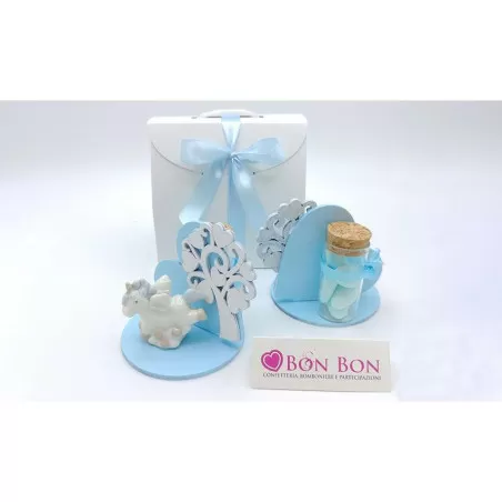 Bomboniera nascita e battesimo unicorno celeste con albero della vita - 1