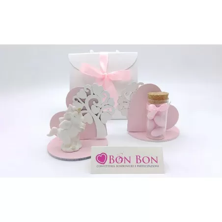 Bomboniera nascita e battesimo unicorno rosa con albero della vita - 1