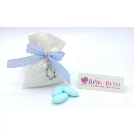 Sacchetto nascita e battesimo busta lino panna con ciondolo bimbo - 1