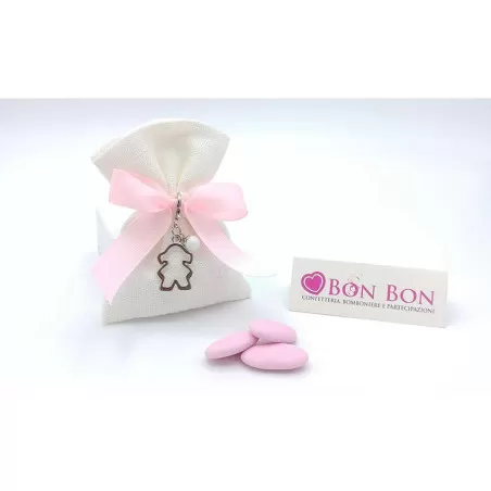 Sacchetto nascita e battesimo busta lino panna con ciondolo bimba - 1