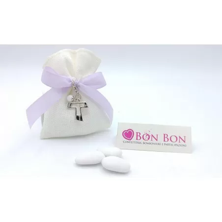 Sacchetto prima comunione busta lino panna con ciondolo tao - 1