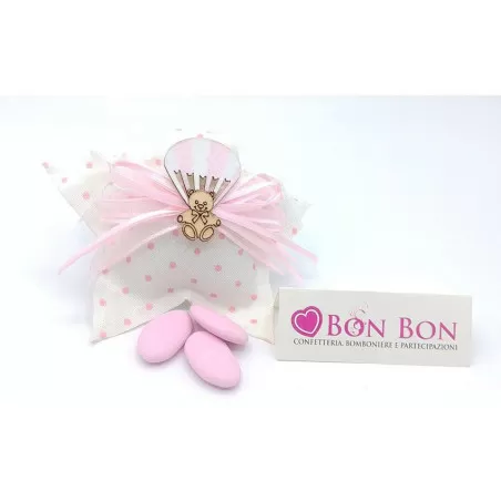 Sacchetto nascita e battesimo sacchetto a stella bimba con applicazione mongolfiera e orsetto in legno - 1