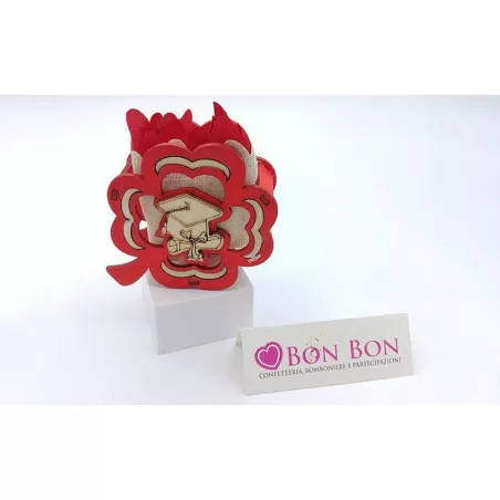 Scatolina porta confetti prima laurea quadrifoglio legno - 1