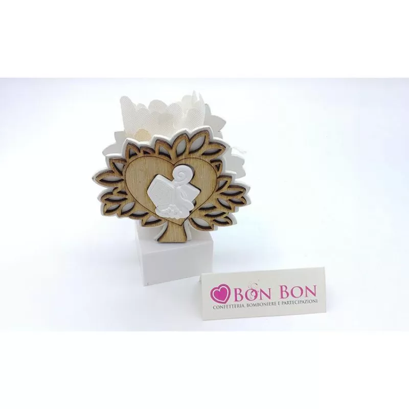 Scatolina porta confetti cresima albero legno con simbolo cresima - 1