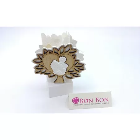 Scatolina porta confetti cresima albero legno con simbolo cresima - 1