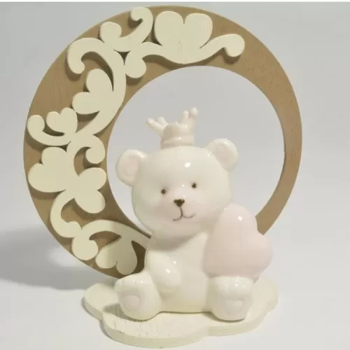 Bomboniera nascita e battesimo claraluna orsetto rosa con supporto Claraluna - 1