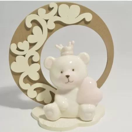 Bomboniera nascita e battesimo claraluna orsetto rosa con supporto Claraluna - 1