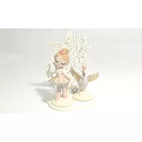 Bomboniera prima comunione claraluna ballerina e cigno con supporto farfalla Claraluna - 1