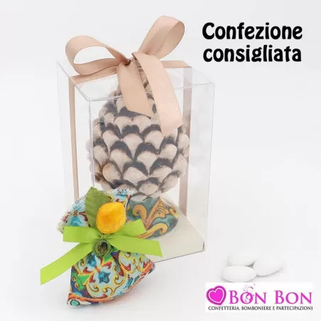 Bomboniera matrimonio tema siciliano pigna fumè con piede decorato - 2
