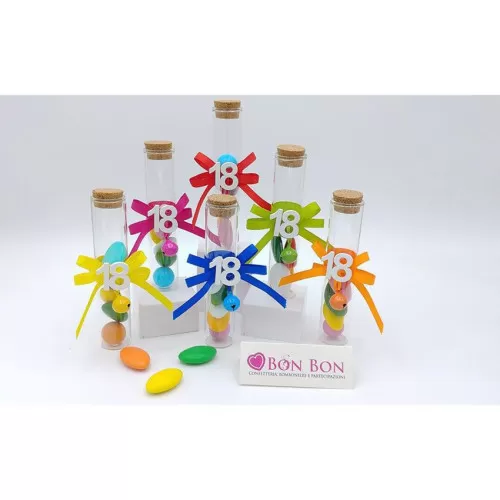 Compleanni astuccio e portaconfetti provetta con applicazione legno 18 compleanno assortiti - 1