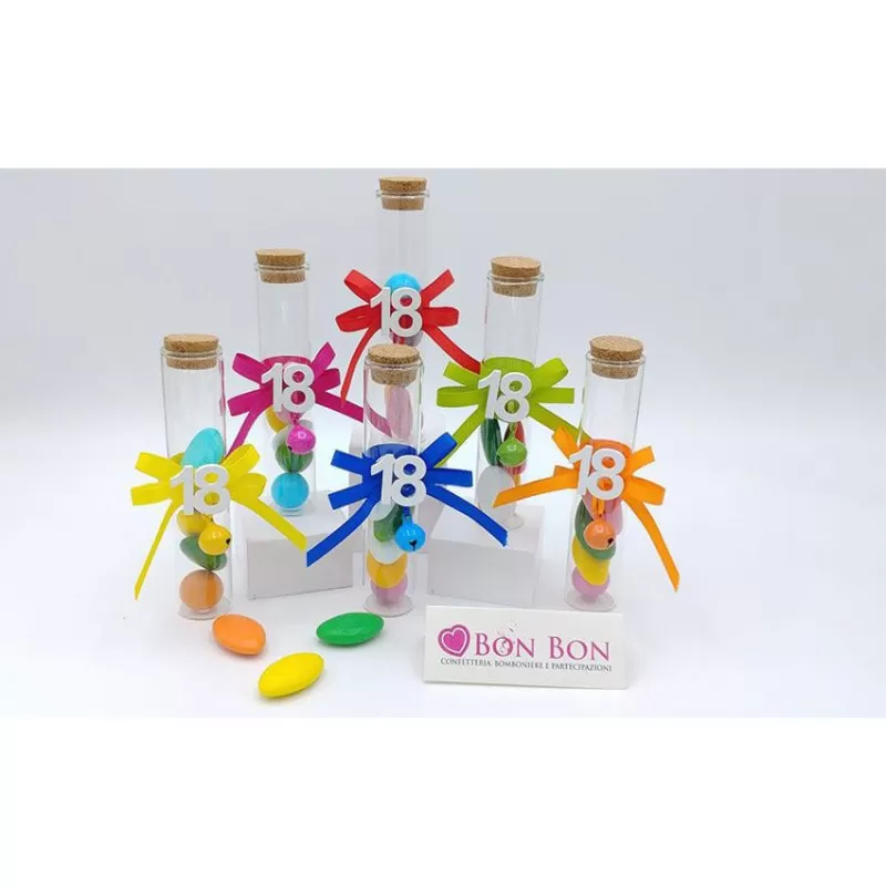 Compleanni astuccio e portaconfetti provetta con applicazione legno 18 compleanno assortiti - 1