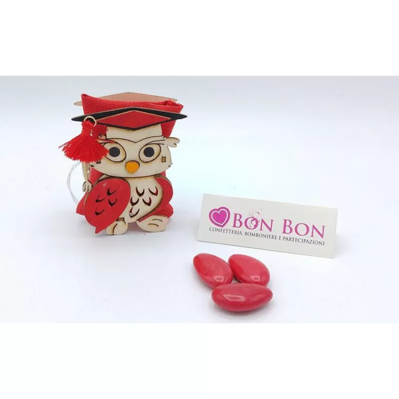 Porta confetti laurea scatolina in legno gufo - 1