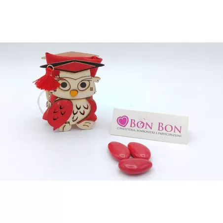 Porta confetti laurea scatolina in legno gufo - 1