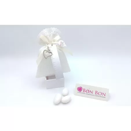 Sacchetto matrimonio sacchetto con merletto e segnalibro righello cuore - 1