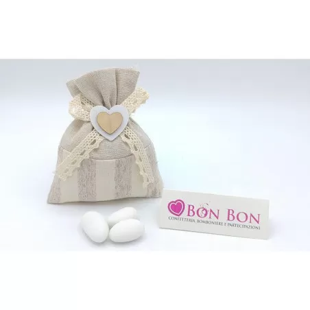 Sacchetto matrimonio sacchetto strisce con cuore in legno - 1