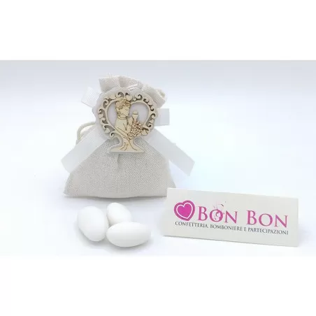 Sacchetto prima comunione sacchetto con applicazione albero legno - 1