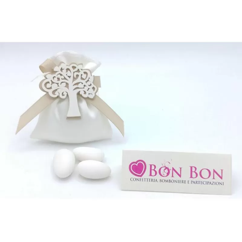 Sacchetto prima comunione sacchetto piccolo con applicazione albero bianco legno - 1