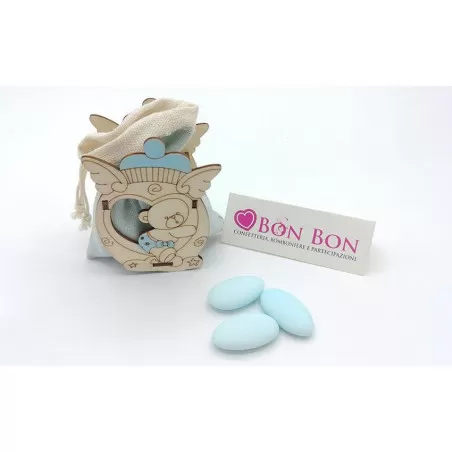 Astucci e portaconfetti nascita e battesimo scatolina in legno celeste con orsetto - 1