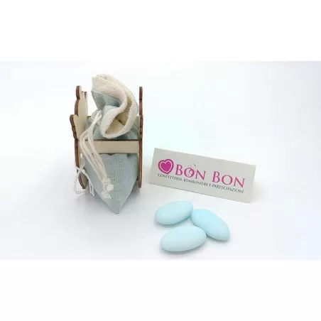 Astucci e portaconfetti nascita e battesimo scatolina in legno celeste con orsetto - 2