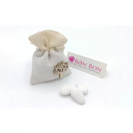 Sacchetto matrimonio sacchetto lino con albero in legno c2088 - 1