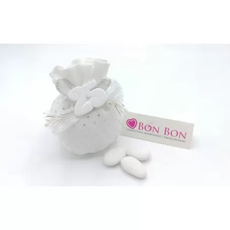 Anniversari Sacchetti Nozze d'Argento sacchetto pois con applicazione 25 gesso C2126 - 1