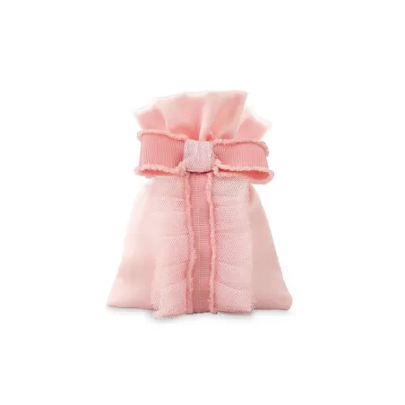Sacchetto nascita e battesimo sacchetto rosa con fiocco tulle 28579 - 1