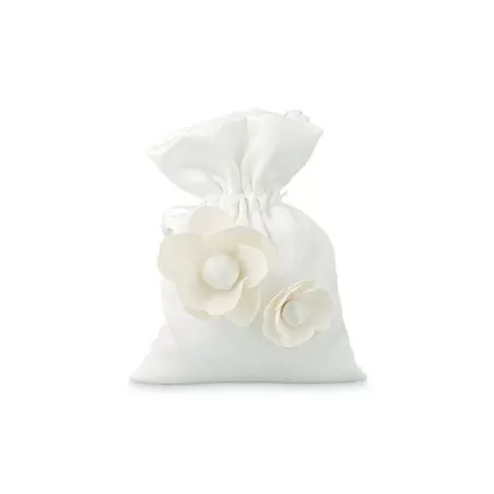 Sacchetto matrimonio sacchetto sacchetto satinato bianco con fiori - 1
