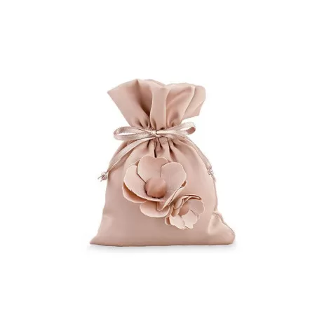 Sacchetto matrimonio sacchetto satinato cipria con fiore - 1