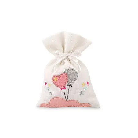 Sacchetto nascita e battesimo sacchetto con palloncini rosa - 1