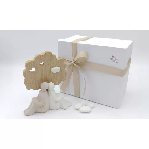 Bomboniera matrimonio coppia in porcellana con albero Linea elle - 1
