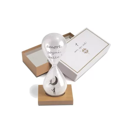 Bomboniera matrimonio solidale quadrifoglio clessidra con base legno qfc541 Quadrifoglio - 1