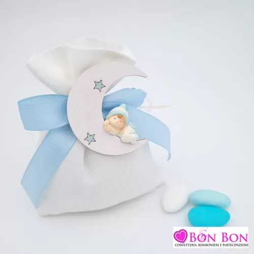 Bomboniera nascita e battesimo bimbo luna magnete con sacchetto Royal Gifts - 1