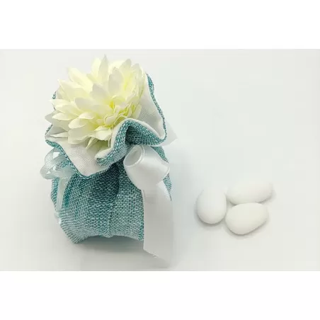 Sacchetto matrimonio fagotto lino con trama colore ottanio ml0/dkbl Margot - 3