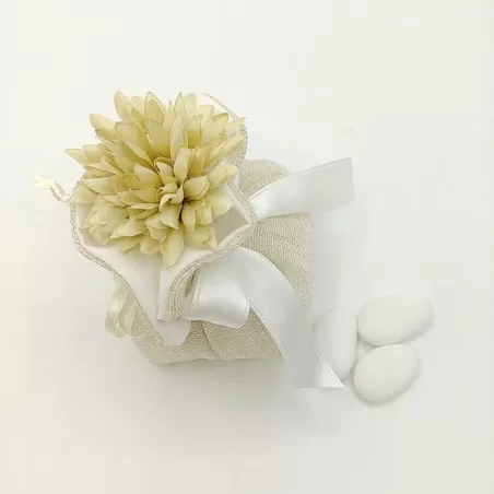 Sacchetto matrimonio fagotto lino con trama colore beige ml0/cre Margot - 2