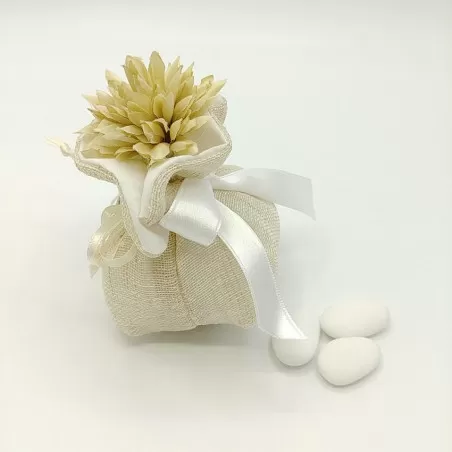 Sacchetto matrimonio fagotto lino con trama colore beige ml0/cre Margot - 3