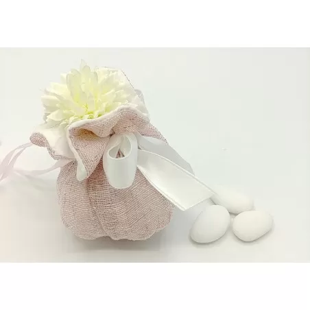 Sacchetto matrimonio fagotto lino con trama colore rosa ml0/pk Margot - 2