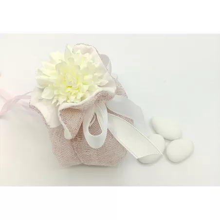 Sacchetto matrimonio fagotto lino con trama colore rosa ml0/pk Margot - 3