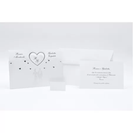 Partecipazione matrimonio E052 con coppia sposi e cuori argentata Alessia Partecipazioni - 2