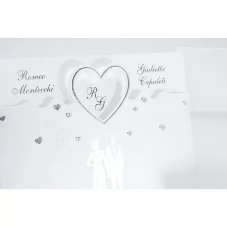 Partecipazione matrimonio E052 con coppia sposi e cuori argentata Alessia Partecipazioni - 3