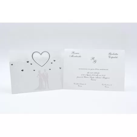 Partecipazione matrimonio E052 con coppia sposi e cuori argentata Alessia Partecipazioni - 4