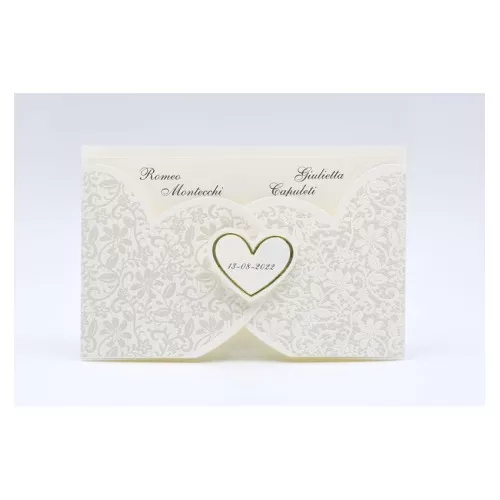 Partecipazione matrimonio E047 fodera fiori perlati a forma di cuore Alessia Partecipazioni - 1