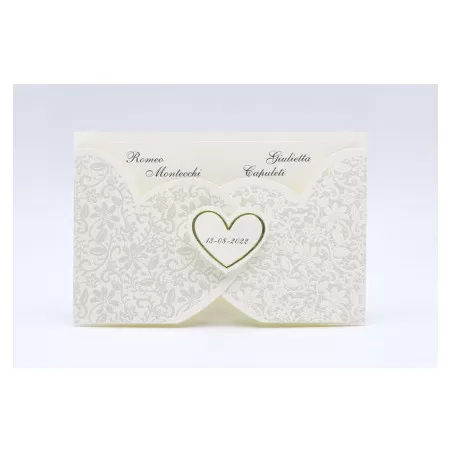 Partecipazione matrimonio E047 fodera fiori perlati a forma di cuore Alessia Partecipazioni - 1