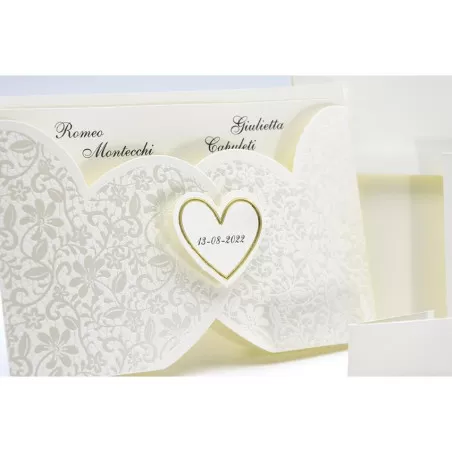 Partecipazione matrimonio E047 fodera fiori perlati a forma di cuore Alessia Partecipazioni - 2