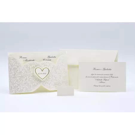 Partecipazione matrimonio E047 fodera fiori perlati a forma di cuore Alessia Partecipazioni - 3