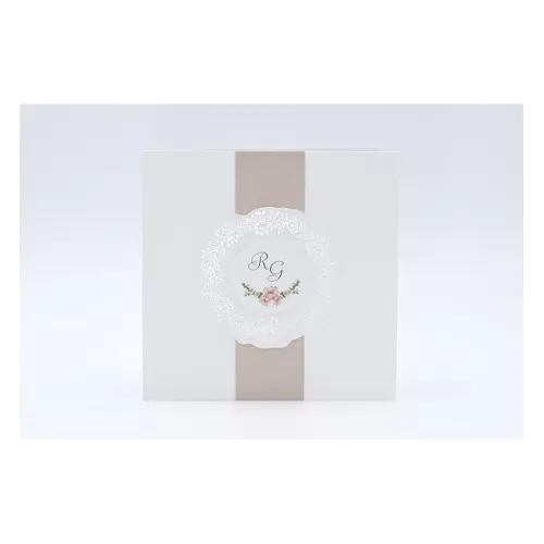 Partecipazione matrimonio E044 con disegno fiori e fascia cipria Alessia Partecipazioni - 1