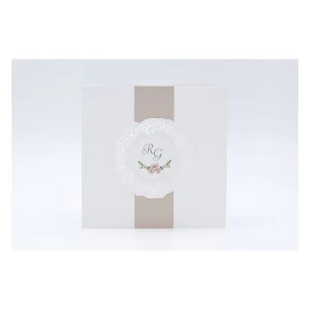 Partecipazione matrimonio E044 con disegno fiori e fascia cipria Alessia Partecipazioni - 1