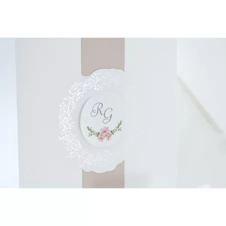 Partecipazione matrimonio E044 con disegno fiori e fascia cipria Alessia Partecipazioni - 2