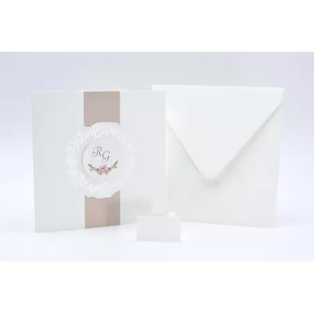 Partecipazione matrimonio E044 con disegno fiori e fascia cipria Alessia Partecipazioni - 3