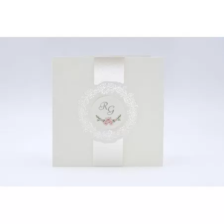 Partecipazione matrimonio E045 con disegno fiori e fascia dorata Alessia Partecipazioni - 1